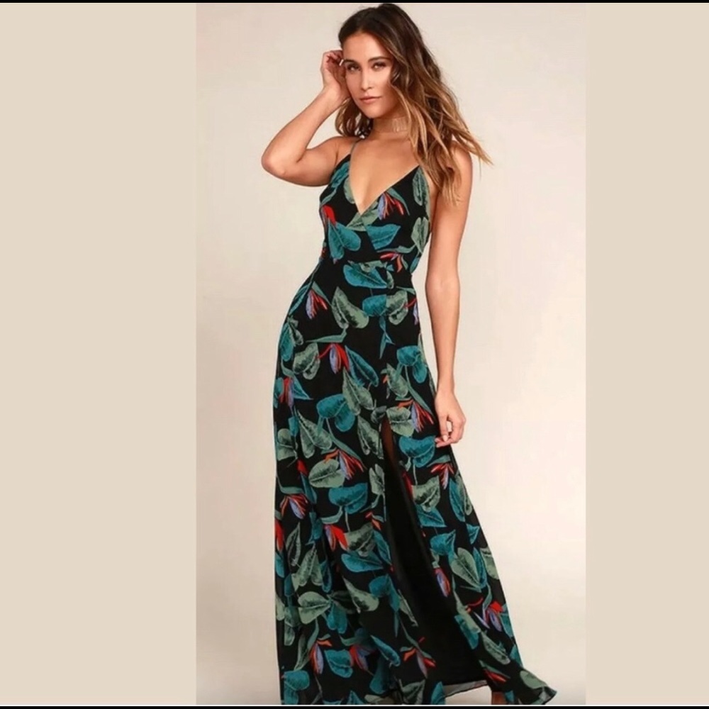 Lulus Birds of Paradise long teal Maxi dress